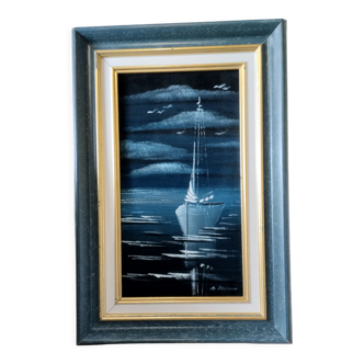 Sailboat painting on velvet