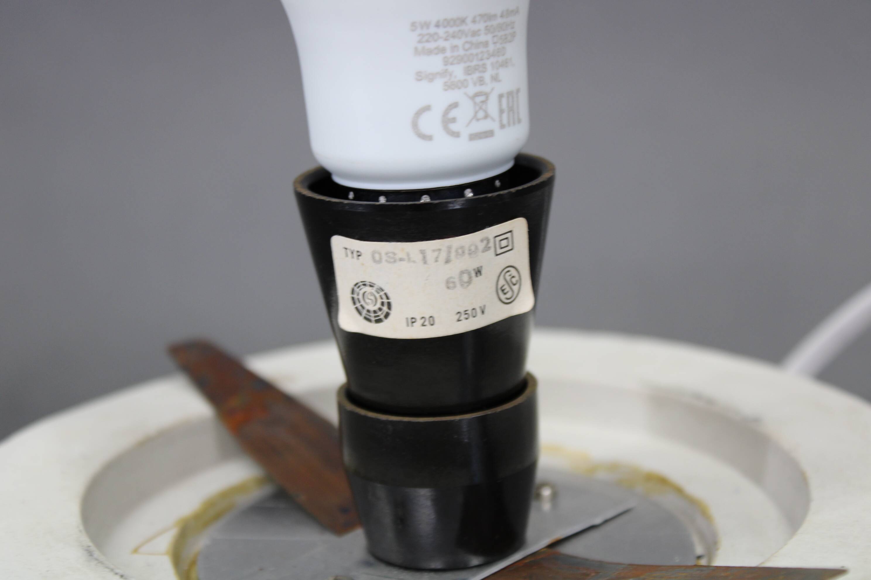 Czechoslovak midcentury ceramic table lamp with opaline glass, 1960s