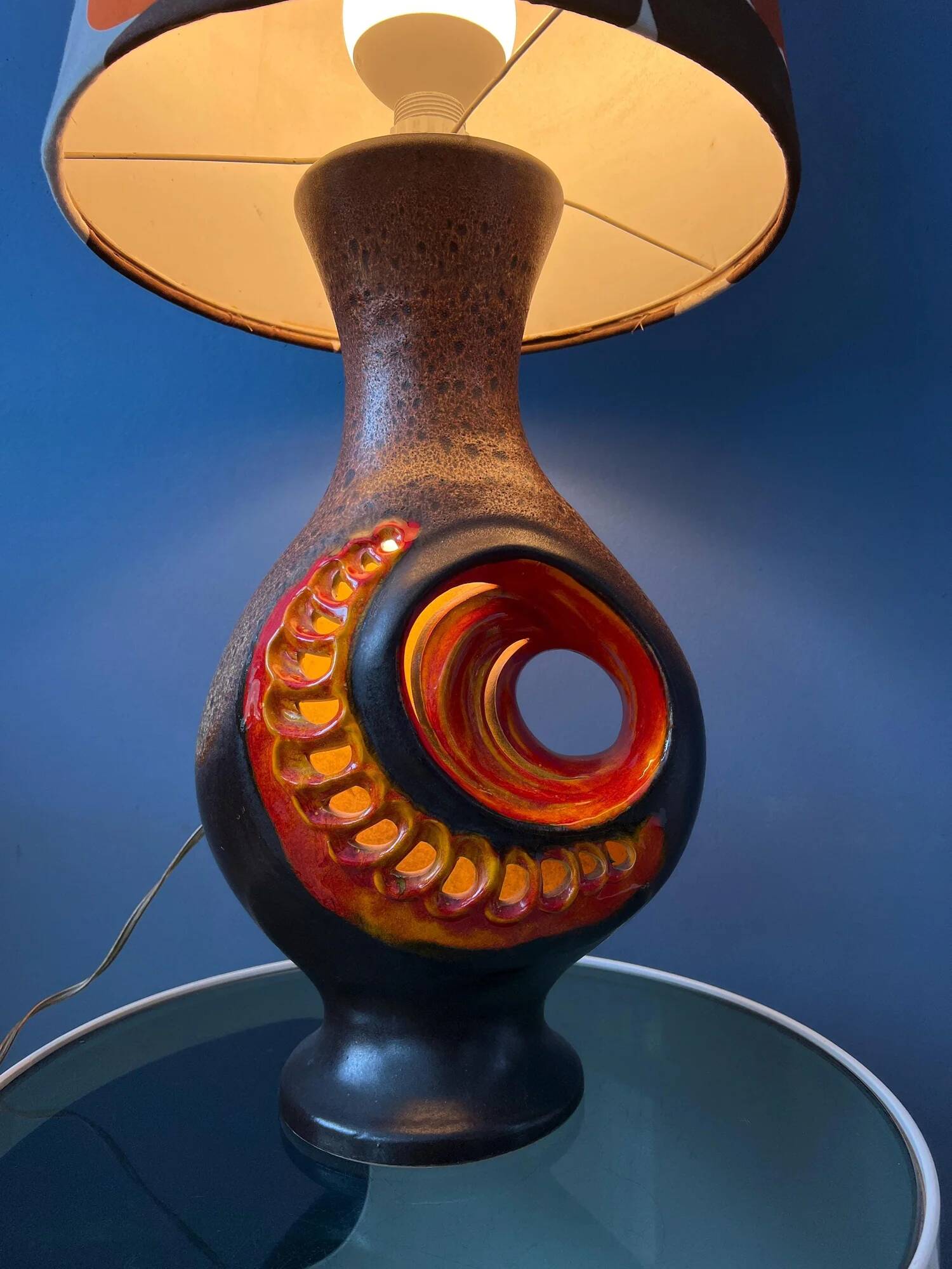 Orange ceramic West Germany floor lamp with dotted shade