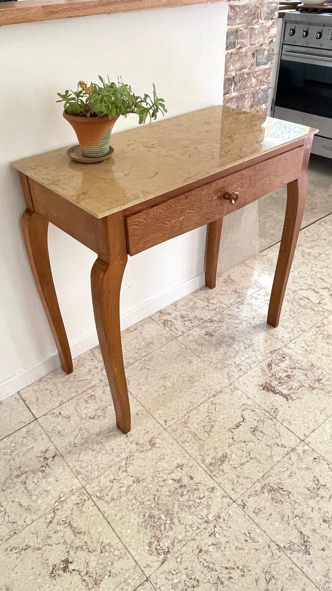 Vintage wood and marble console desk