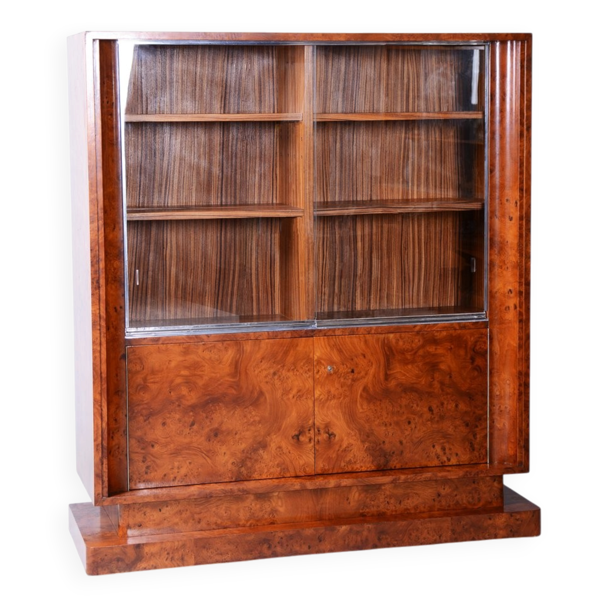 Art Deco Bookcase in Elm and Mahogany, 1920s