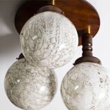 Unique ceiling lamp in art glass and wood, Czechoslovakia, 1970s