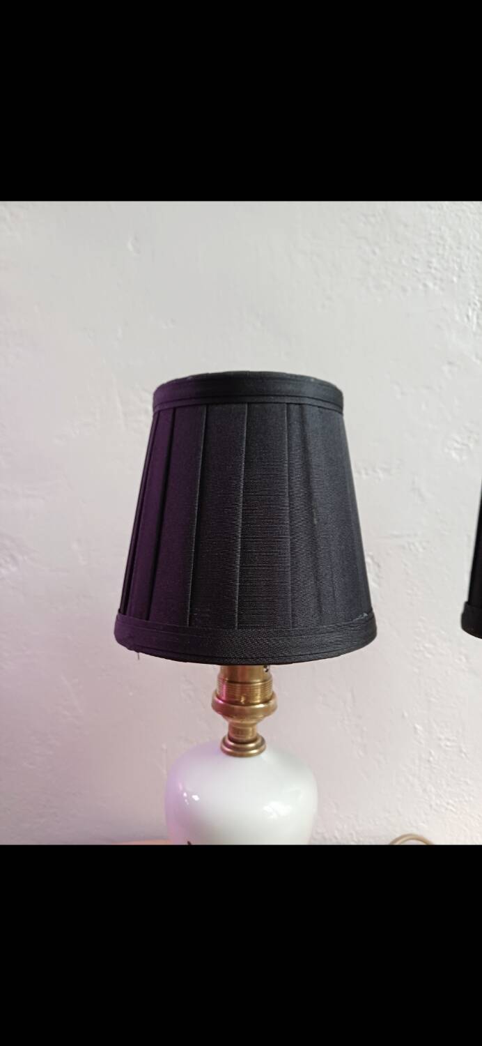 Pair of mid-century porcelain brass bedside lamps, 50s/60s