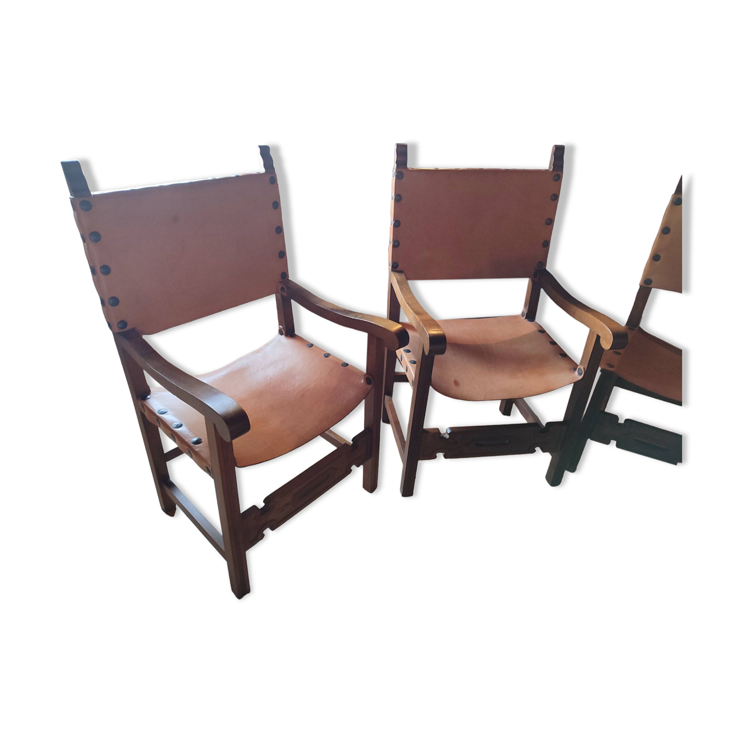 Catalan Spanish Medieval Gothic Leather Seated Armchair