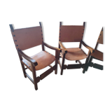 Catalan Spanish Medieval Gothic Leather Seated Armchair