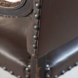 19th century beechwood, metal, and leather throne