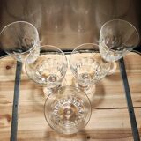 5 antique wine glasses with cut sides