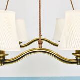 Large Viennese Modernism curved brass wave chandelier by Hugo Gorge, 1940s