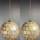 Pair midcentury mother of pearl Capiz large pendants, Feldman Lighting Co