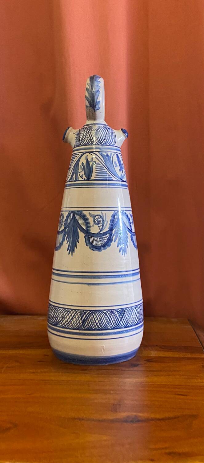 Vintage Spanish Hand Painted Glazed Ceramic Vase / Water Jug
