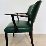 Danish Rosewood Green Leather Fully Restored Armchair, 1960´s
