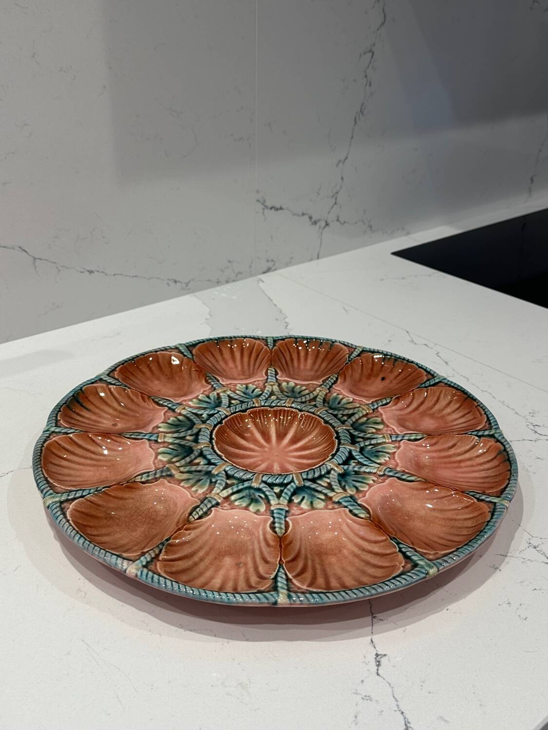 Sarreguemines earthenware oyster dish