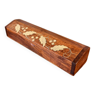 Wooden pencil case with brass inlay