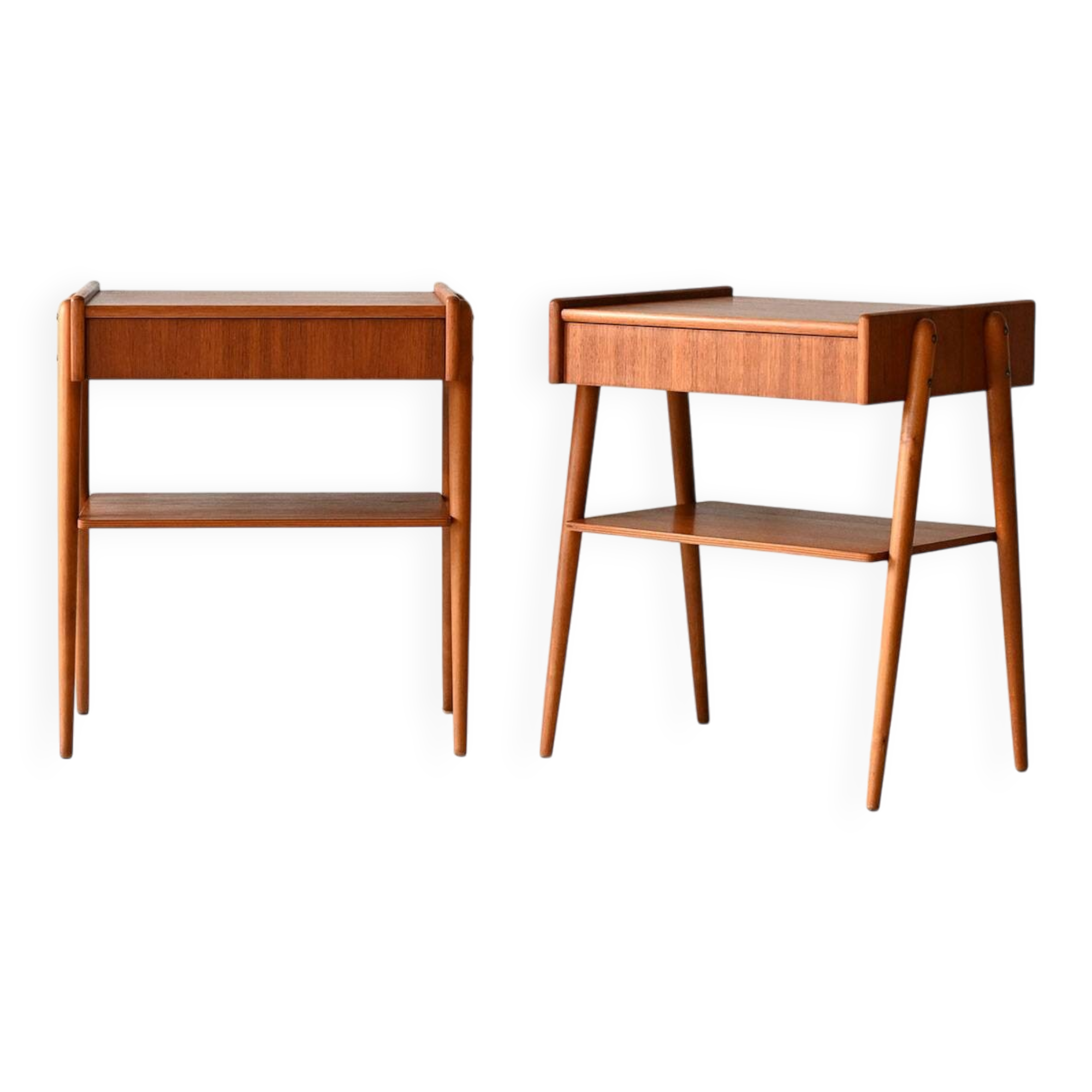 Pair of Vintage Scandinavian Teak Nightstands with hidden drawer