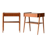 Pair of Vintage Scandinavian Teak Nightstands with hidden drawer