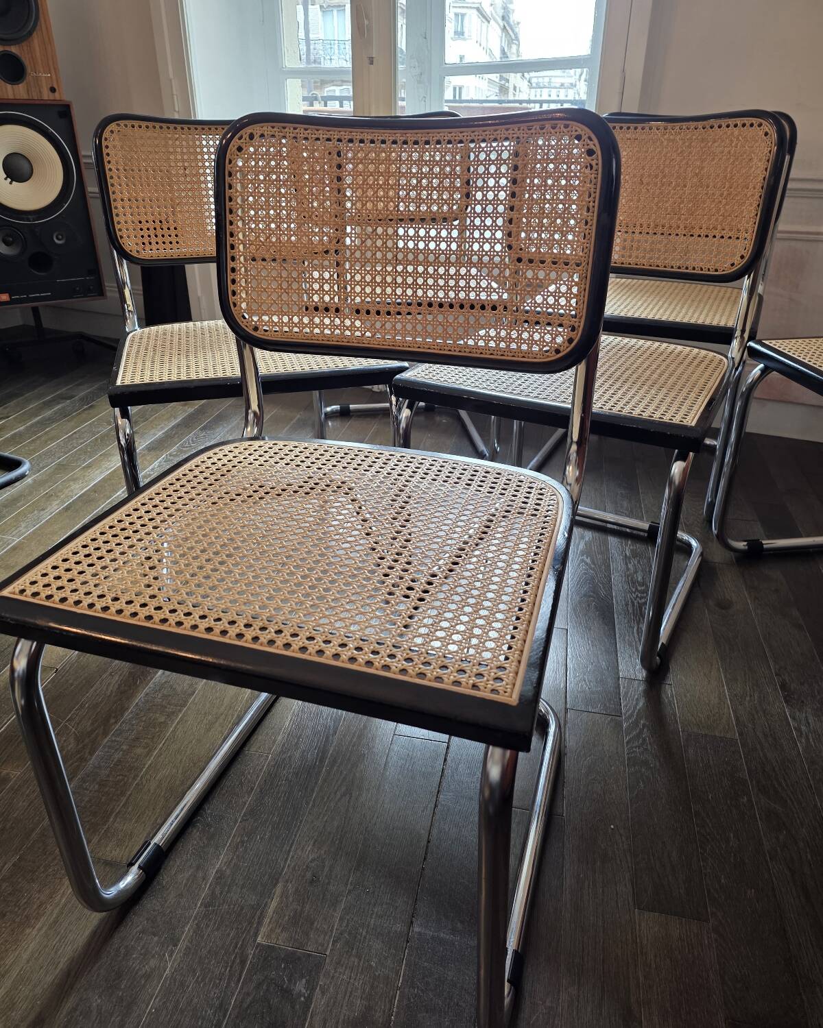 Set of 6 Cesca B32 Marcel Breuer black vintage chairs Made in Italy