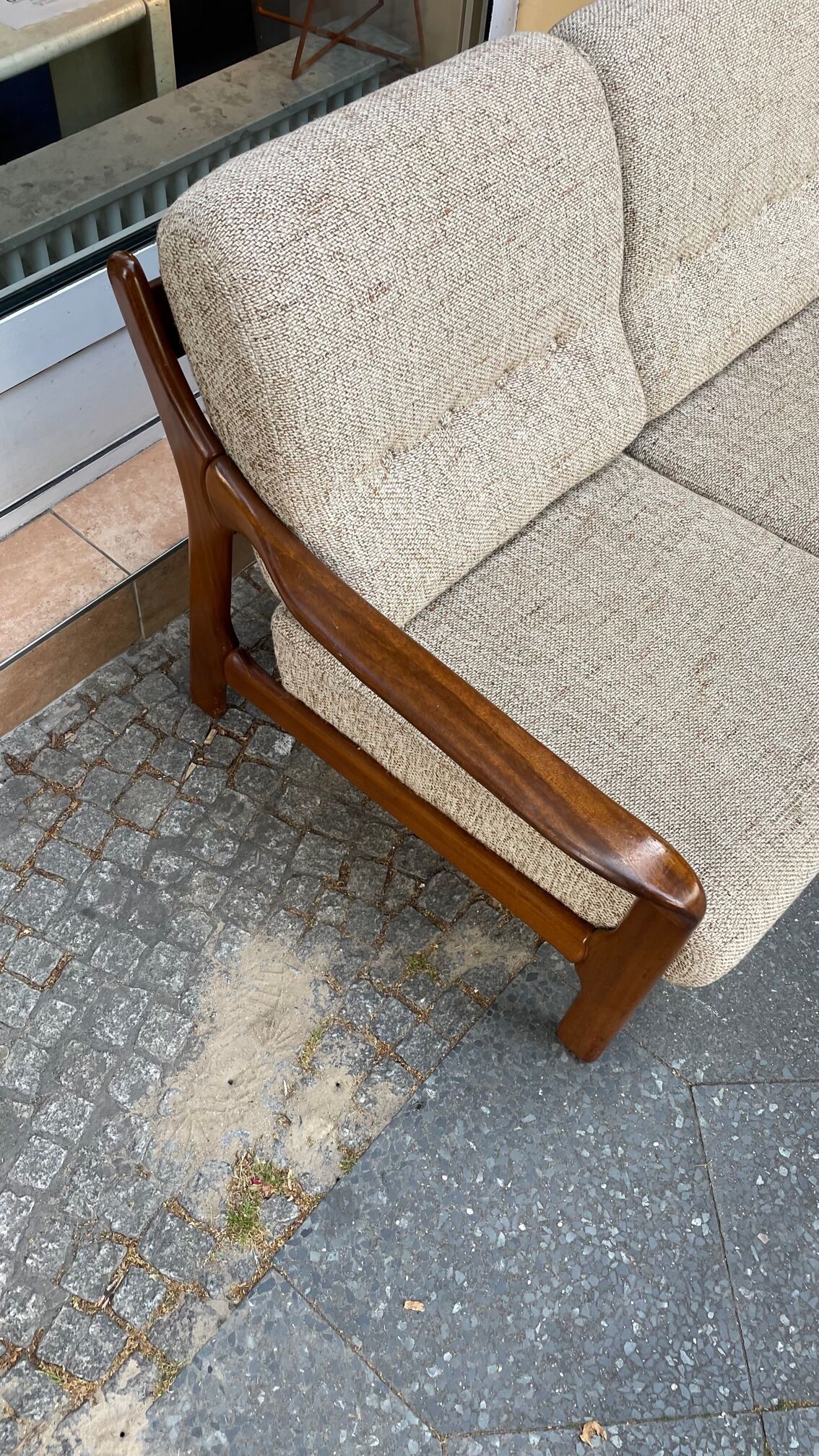 Teak and two-seater wool sofa from the 60s