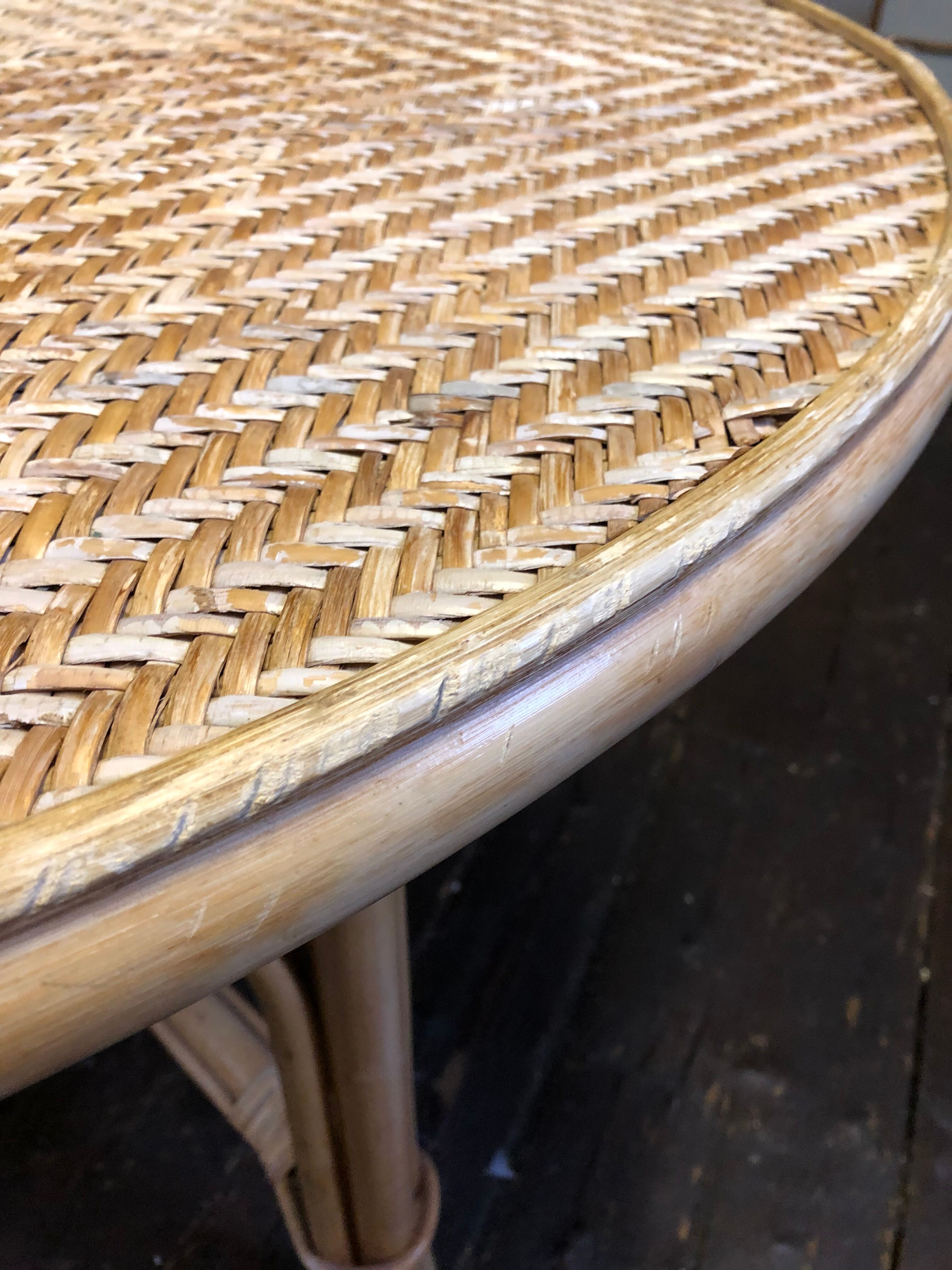Vtg Mid Century Round Circular Wicker Bamboo Bamboo Table Dining rattan Tiki