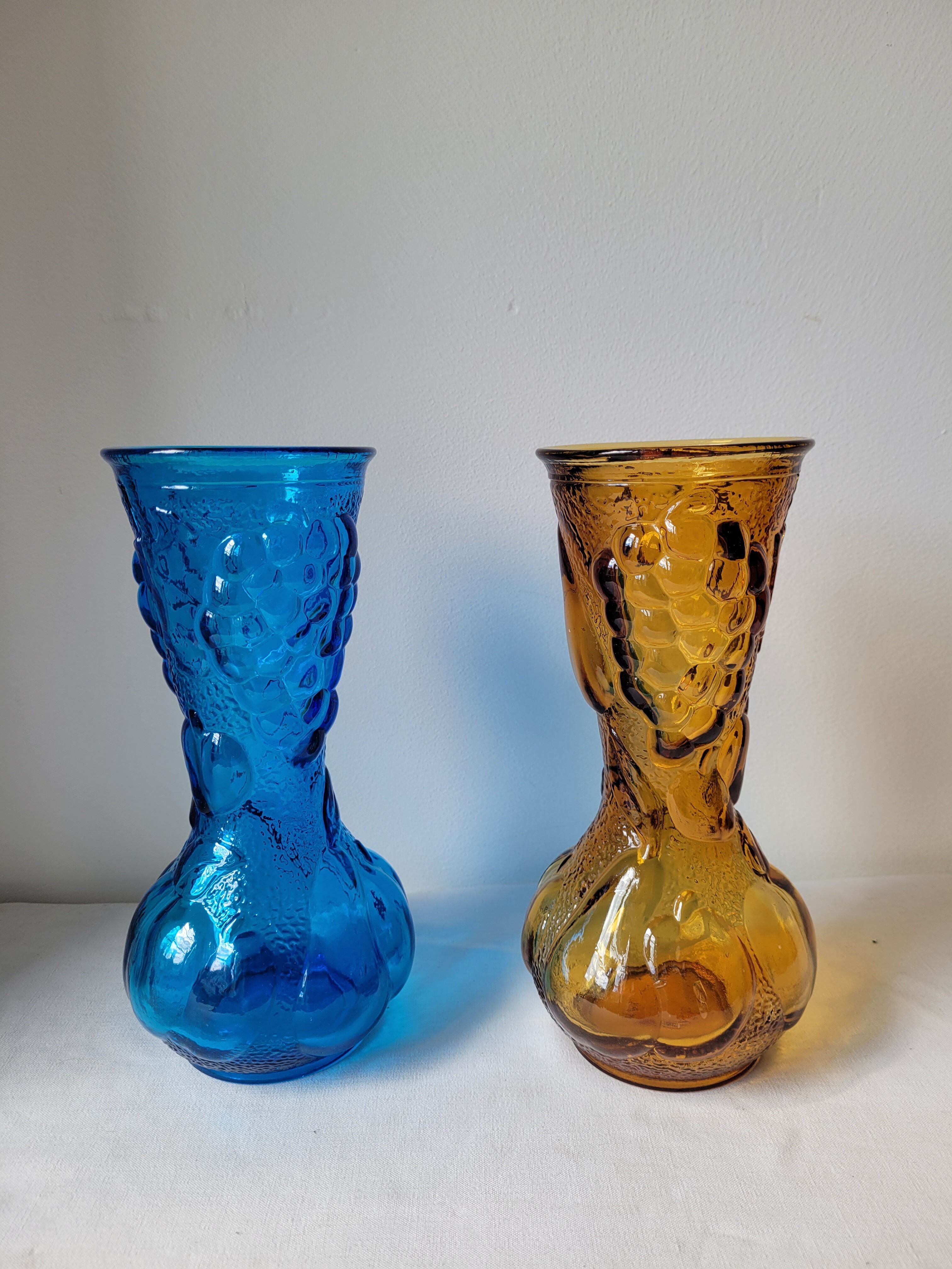 Duo of blue and amber Italian vases