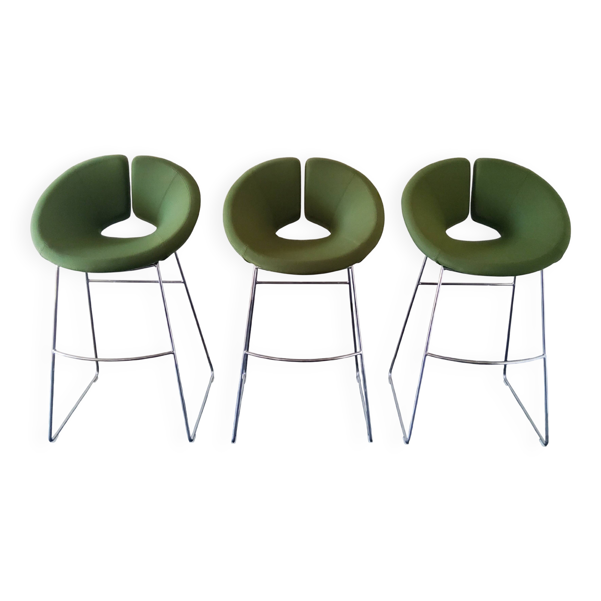 Artifort Chrome and Green Fabric Stool by Patrick Norguet
