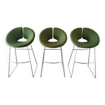 Artifort Chrome Stool and Green Fabric by Patrick Norguet