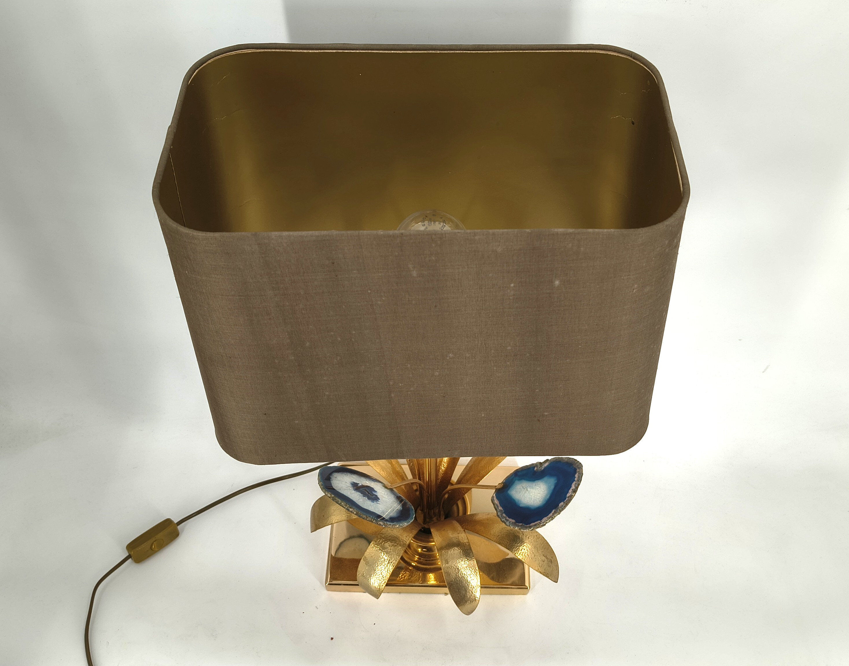 Lampe de table en agate vintage en laiton, années 1970