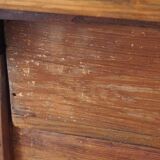 Mid-Century Coffee Table Carved Drawer, Rustic Nailhead Details