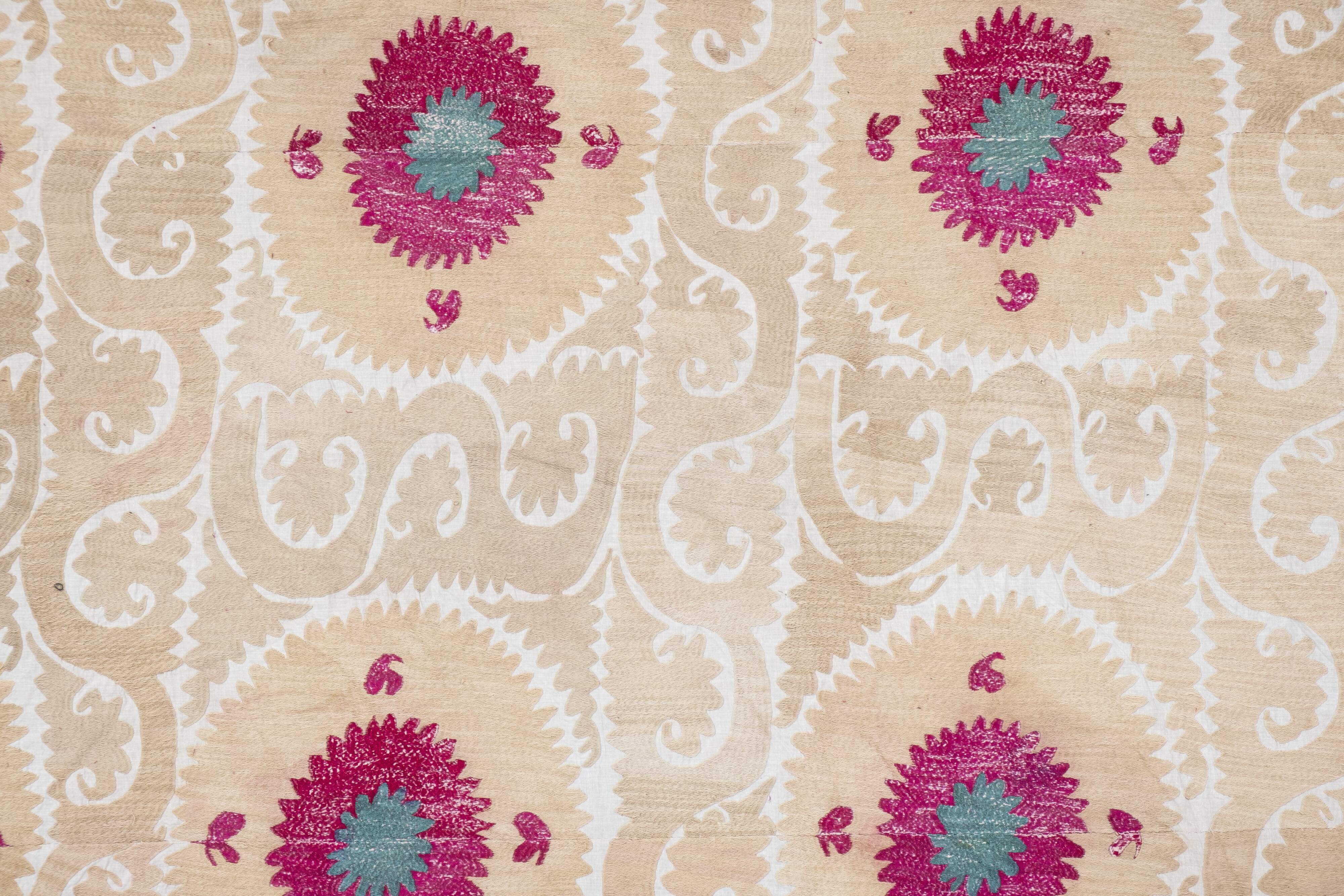 Hand Embroidered Suzani Bedspread 7'9" X 10'10"