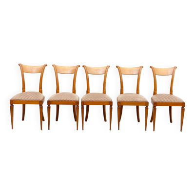 5 chaises Louis XVI bois massif et daim beige carrelé