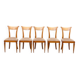 5 Louis XVI chairs in solid wood and beige tiled suede