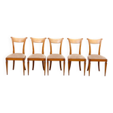 5 Louis XVI chairs in solid wood and beige tiled suede