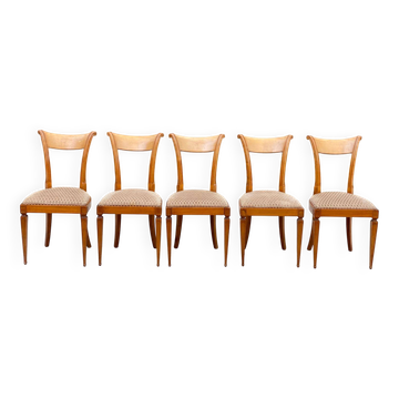 5 chaises Louis XVI bois massif et daim beige carrelé