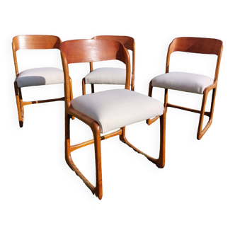 Série de 4 chaises traineau Baumann assises restaurées