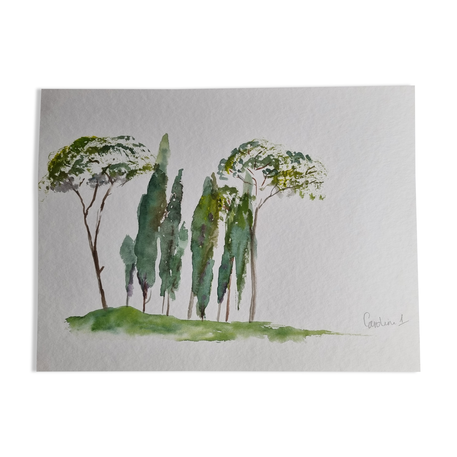 Original watercolour, Mediterranean landscape, 32 x 24 cm