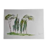 Aquarelle originale, paysage méditerranéen, 32 x 24 cm