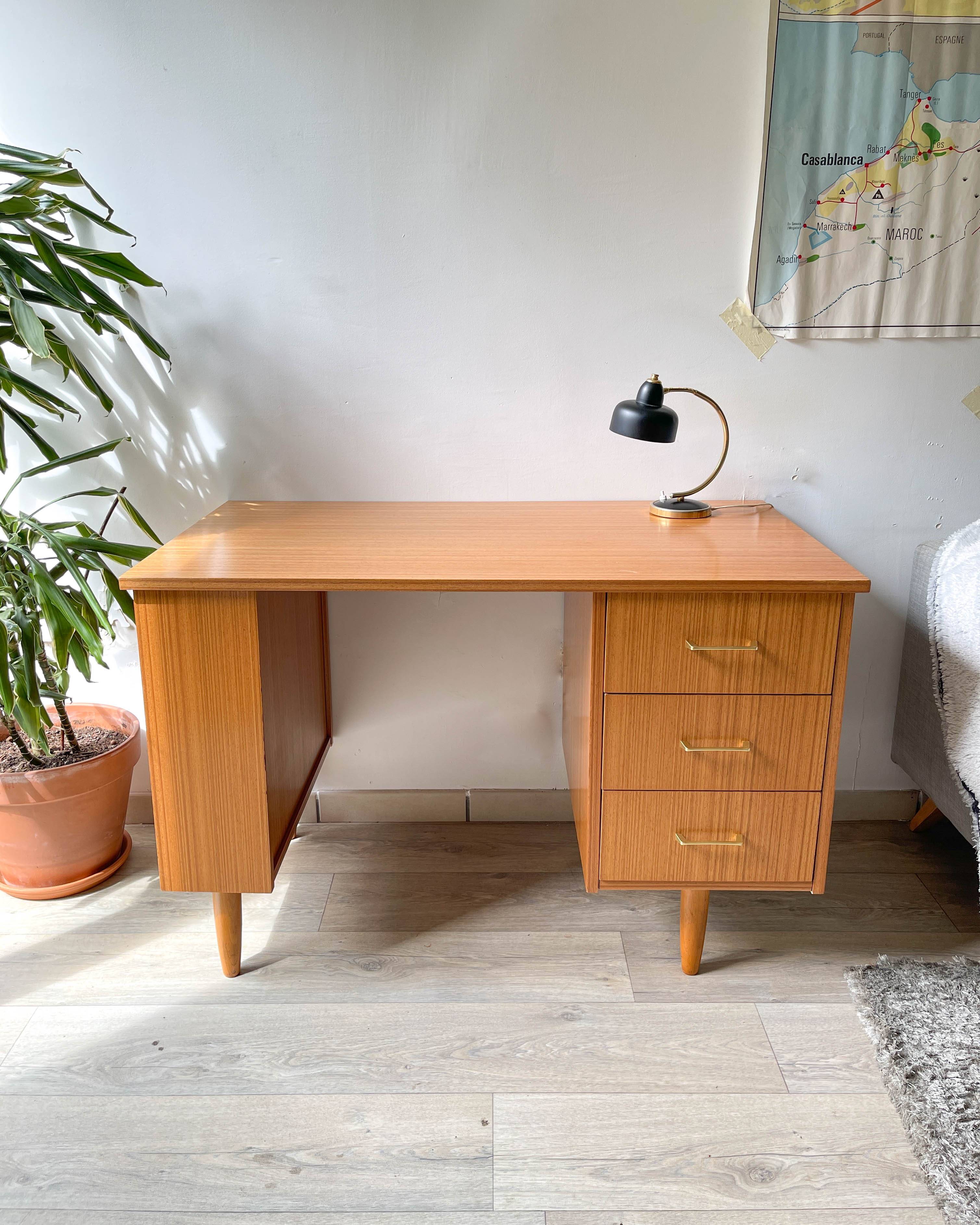 Vintage Scandinavian Formica Desk with 3 Drawers from the 70s
