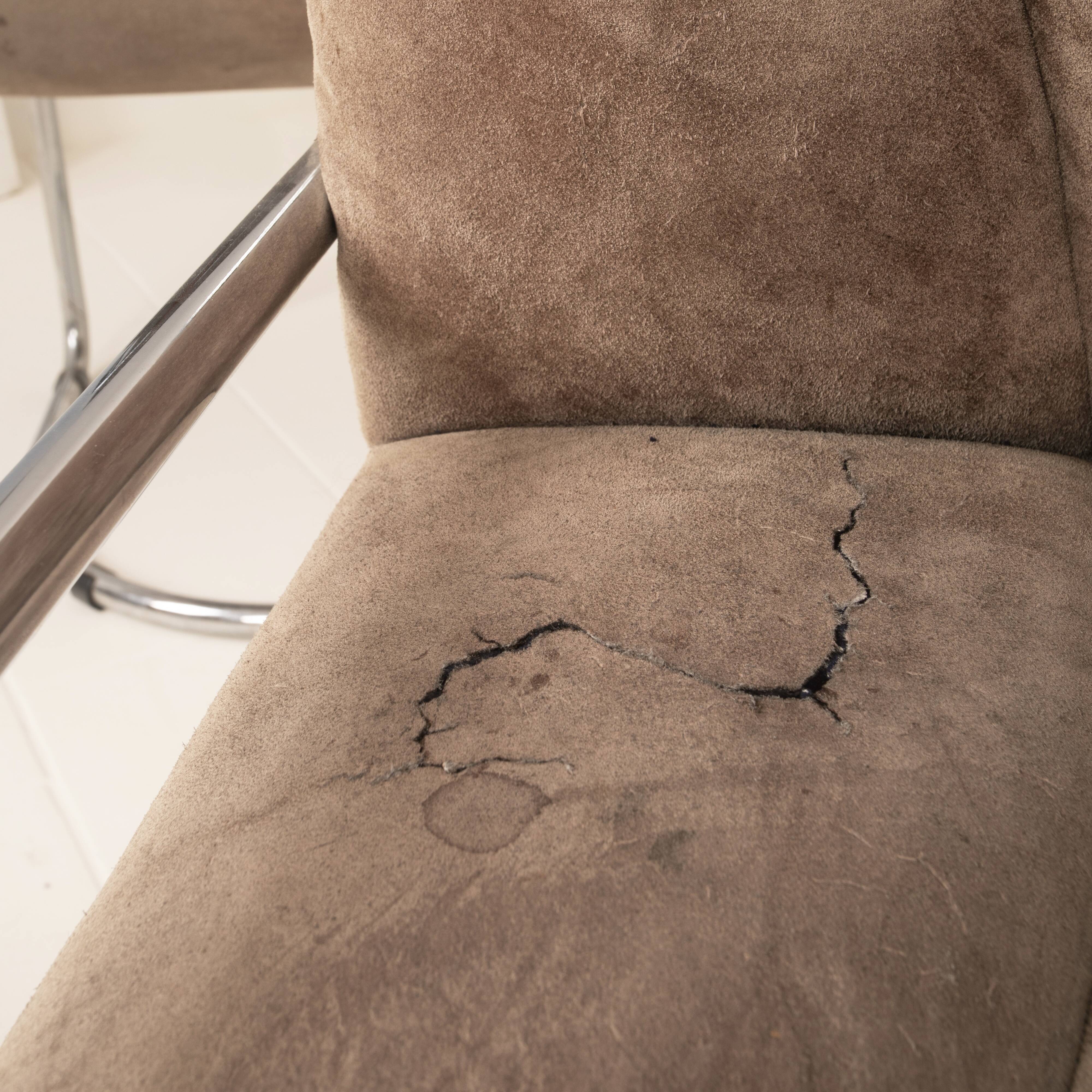 Guido Faleschini Italian Astro Chrome and Taupe Suede Armchairs for i4 Mariani