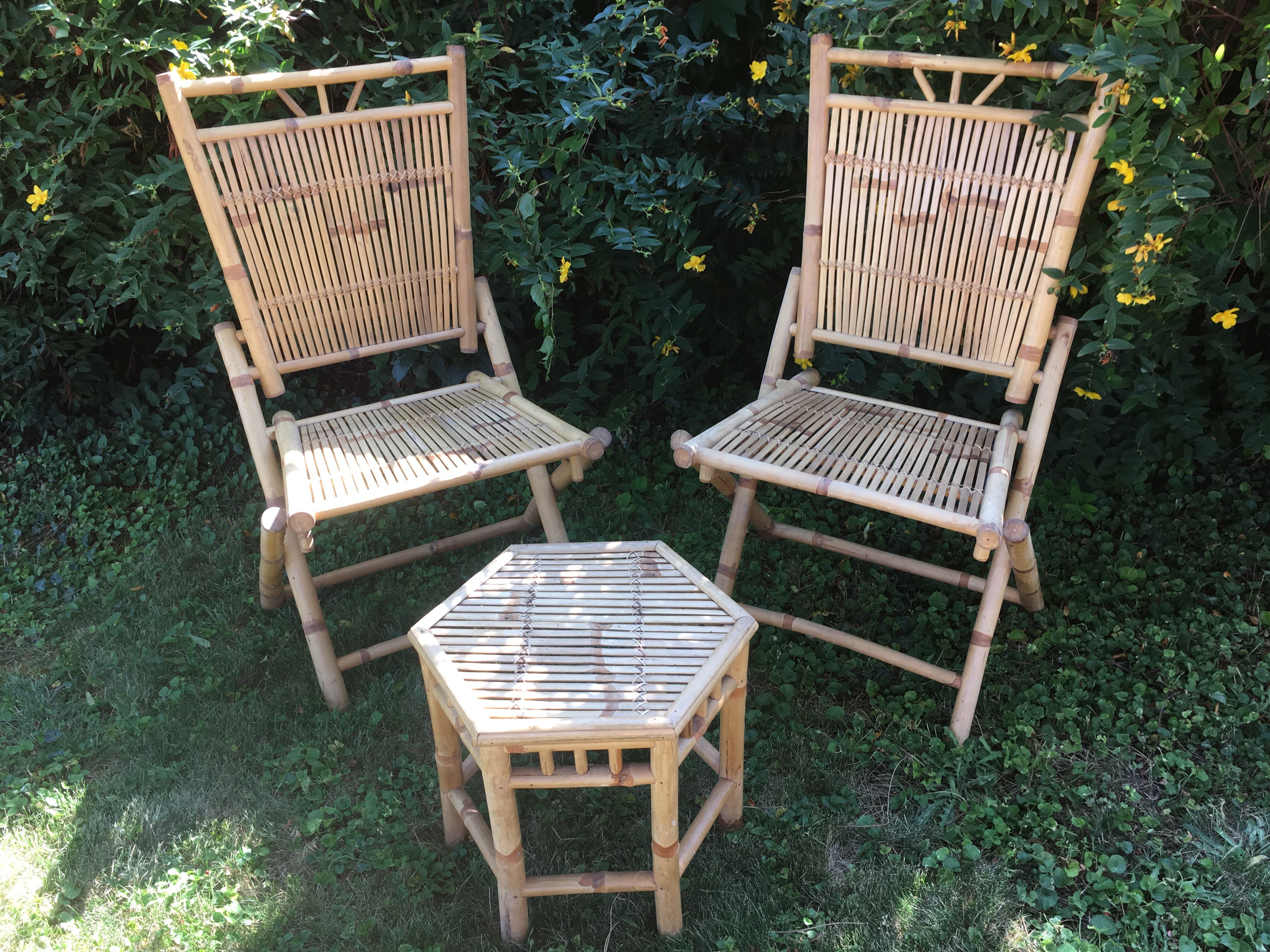Hexagonal coffee table in bamboo and rattan