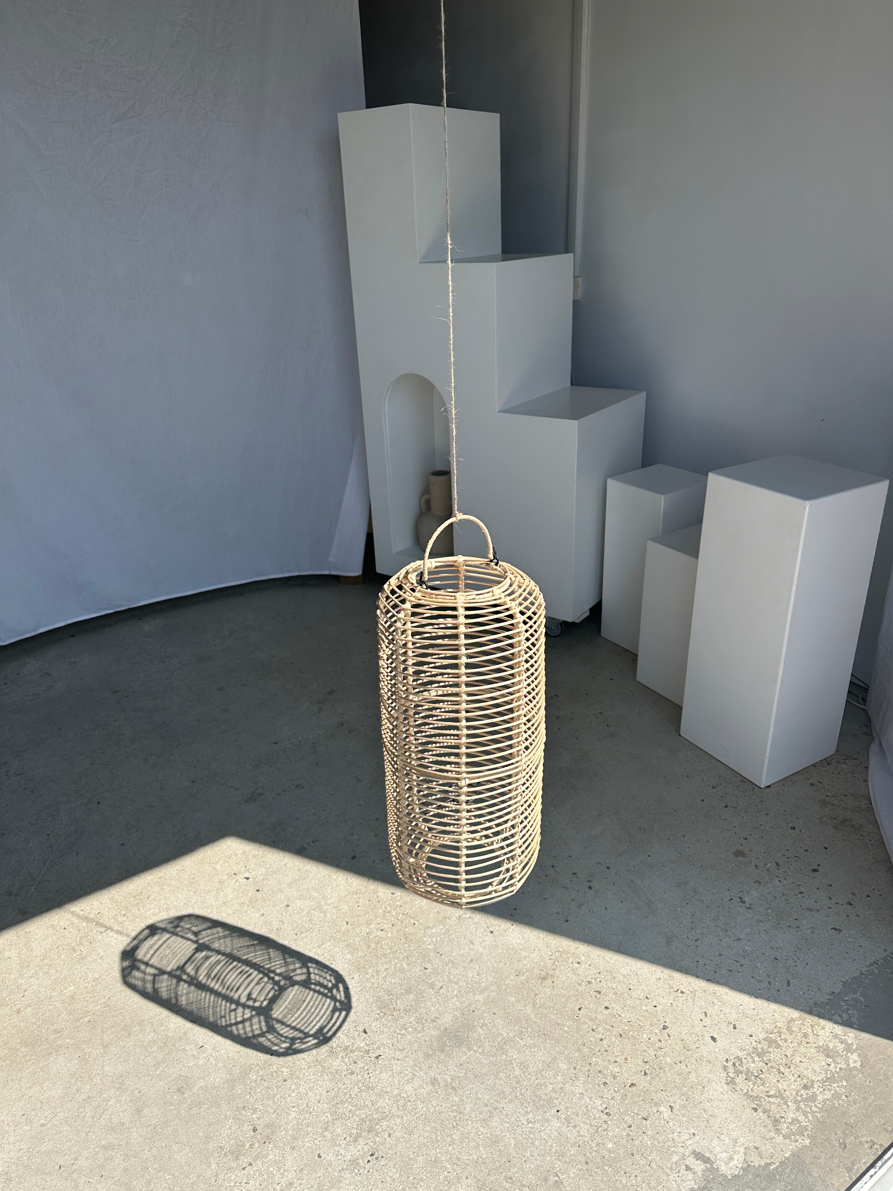 Large lantern-shaped rattan pendant lamp H50 D24