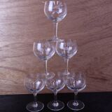 Set of engraved vintage flower balloon red wine glasses.