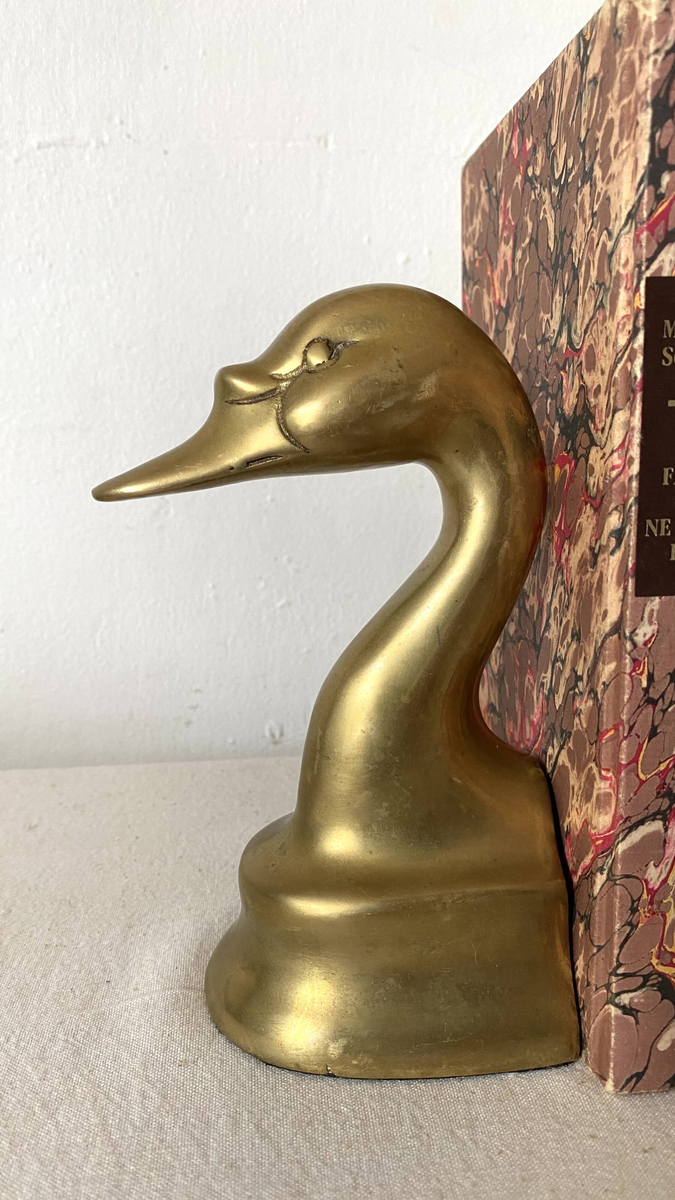 Pair of brass swan bookends