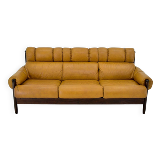1960s Three-Seat Leather Sofa, Czechoslovakia