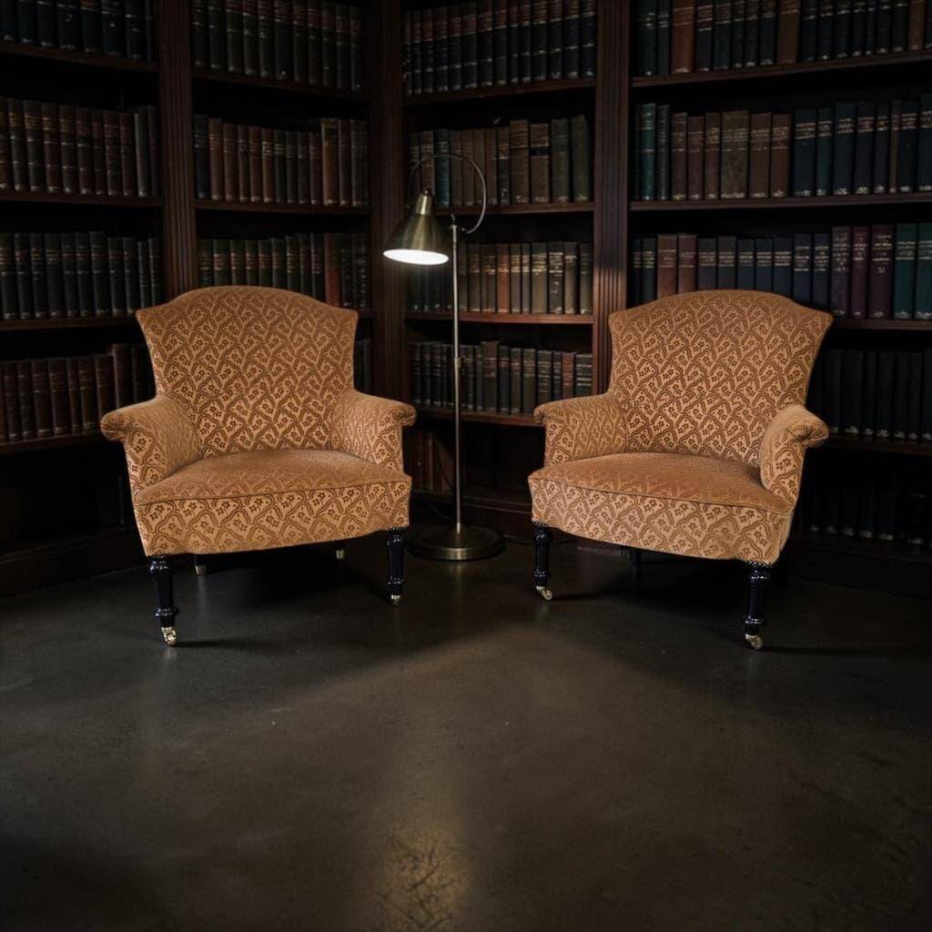 Set of 2 vintage salmon pink armchairs / club chairs