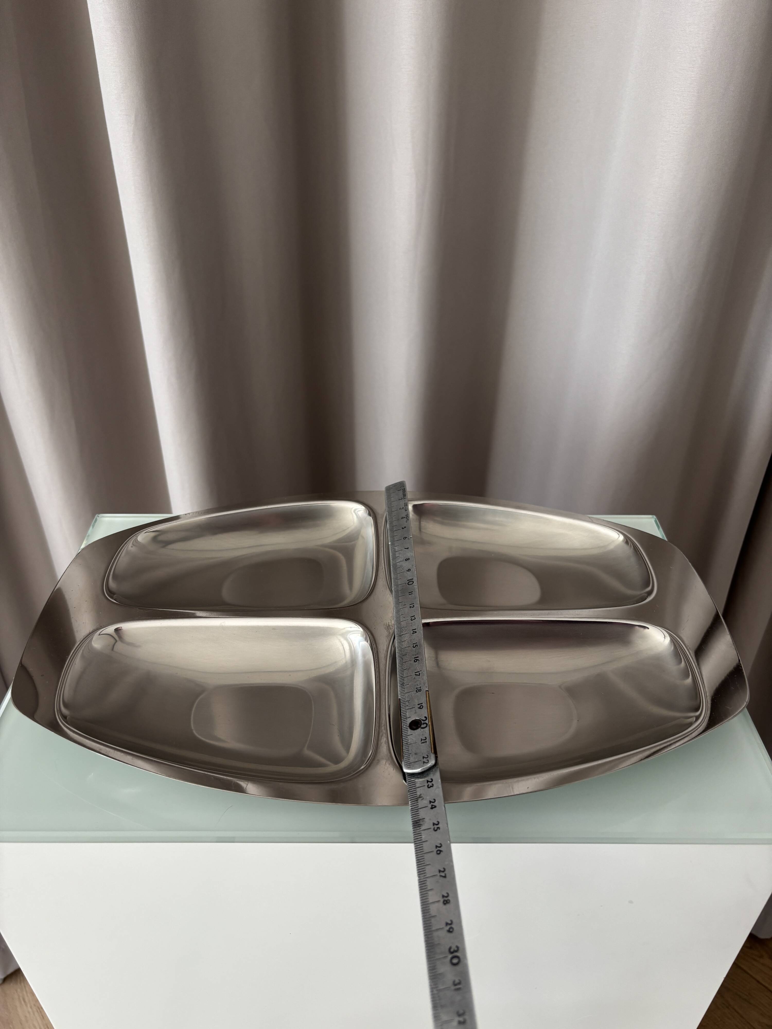 Vintage Alessi 18/10 Stainless Steel Four-Compartment Serving Tray – Italy
