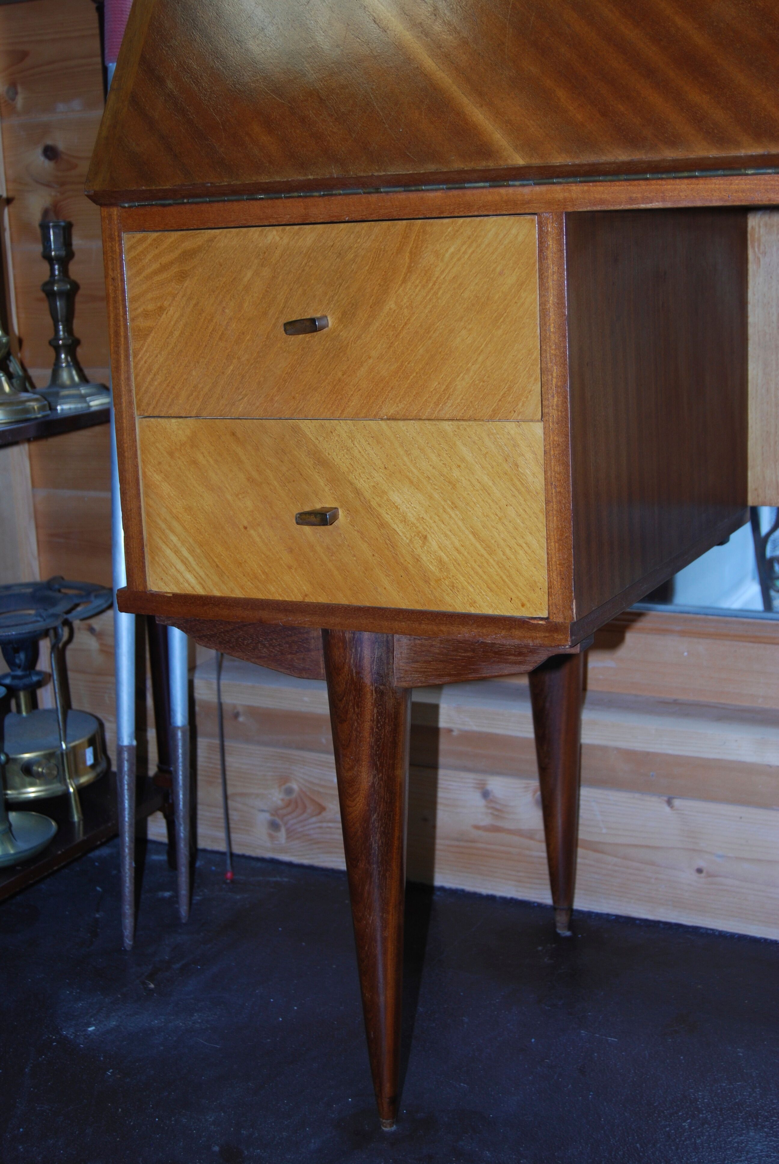 Office, Scandinavian slope secretary, satin wood and teak plating.