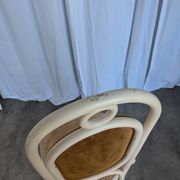 Vintage Thonet Bentwood Dining Chair: Cane Seat, Yellow Fabric Back