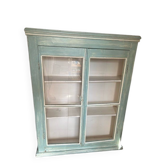 Antique celadon blue patinated display cabinet, chic country style, restored/transformed antique furniture.