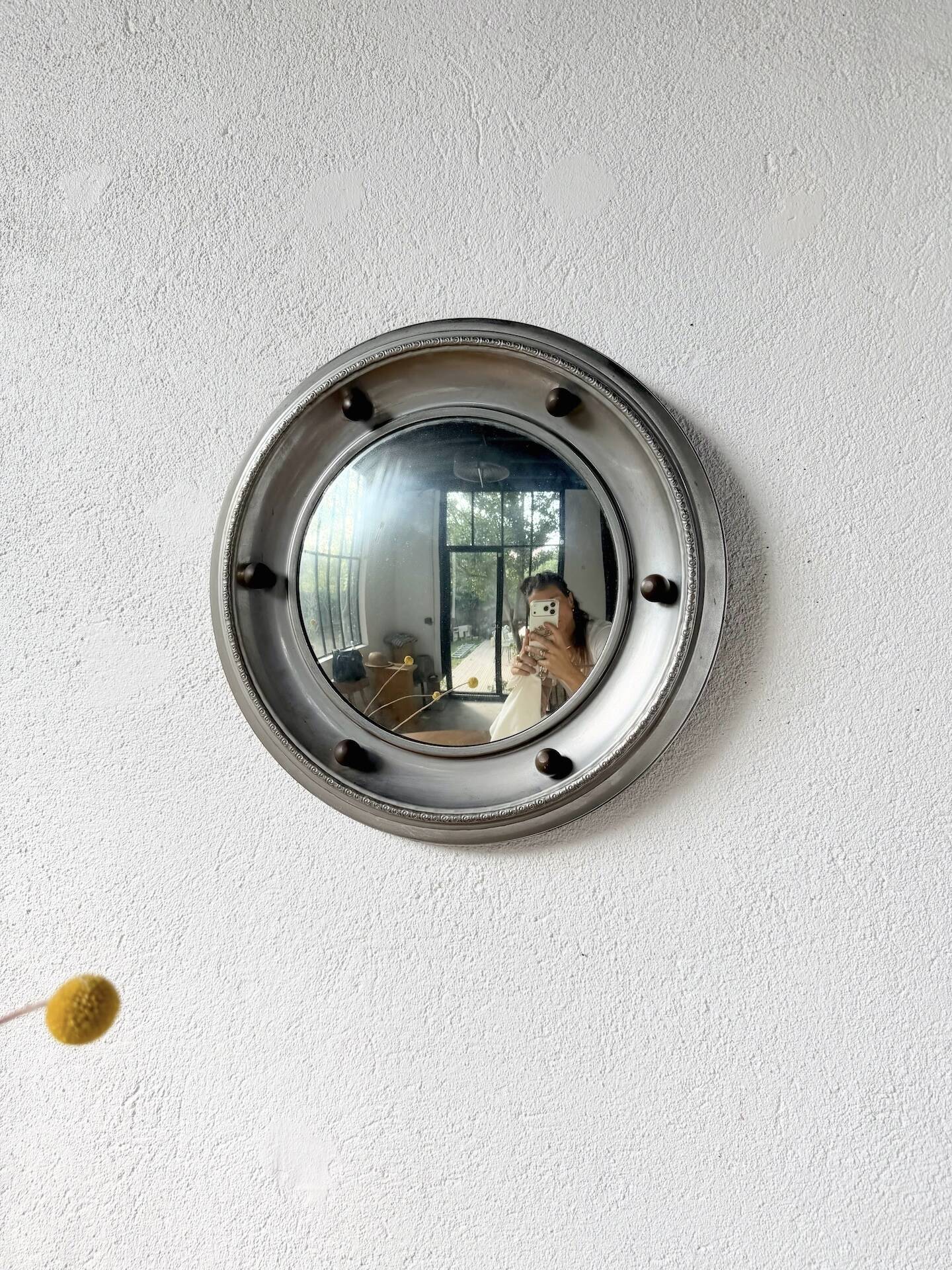 Round convex metal mirror in English style 1900