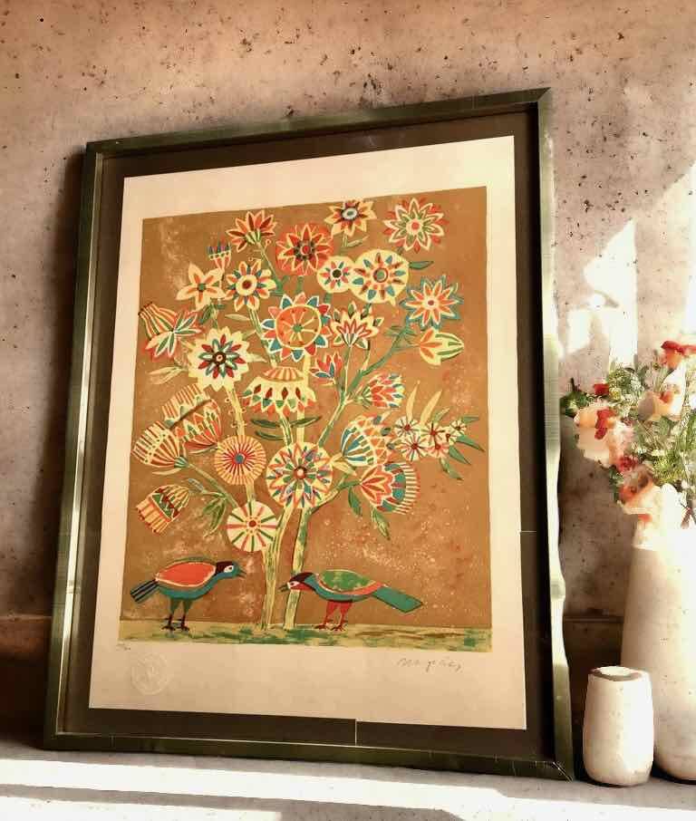 Lithograph signed Jacques Margerin The tree with flowers and birds 1960-70