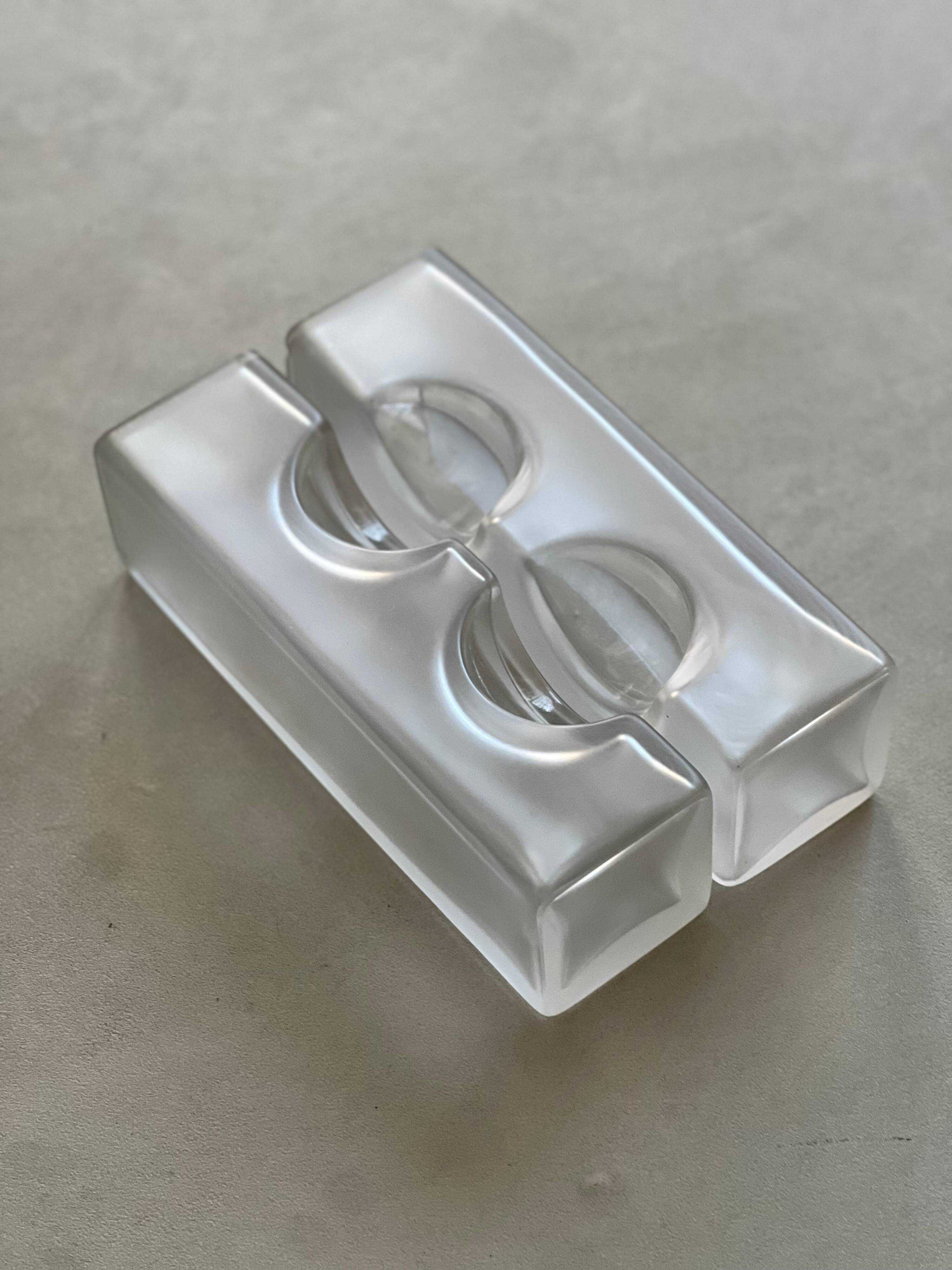 Decorative glass sculpture vases,  1980s clear glass modern bookcase accent